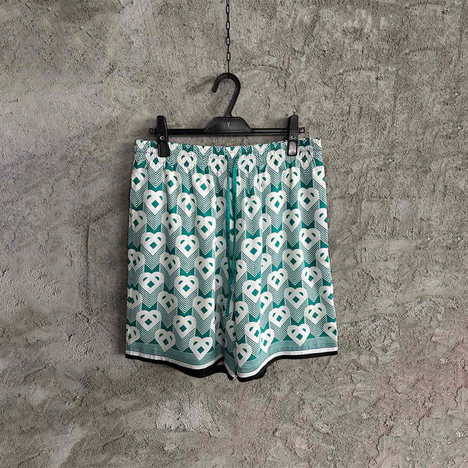 casablanca green heart print silk shorts